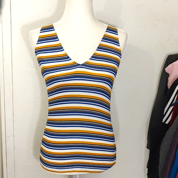 NWT Express V-neck Ribbed Knit Striped Tank Top - Picture 1 of 11